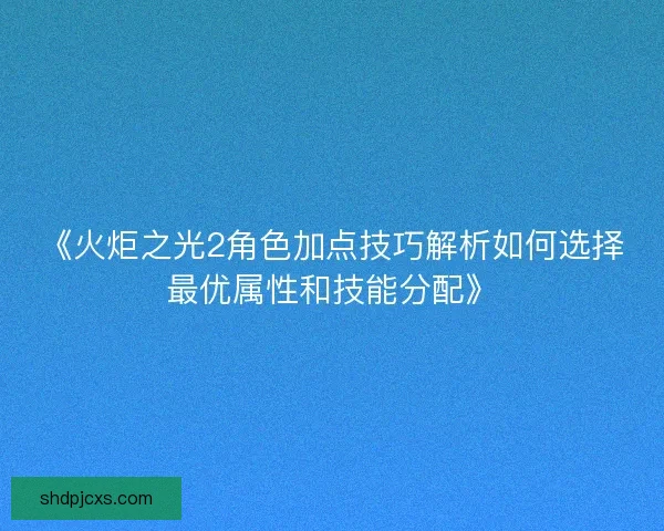 《火炬之光2角色加点技巧解析如何选择最优属性和技能分配》